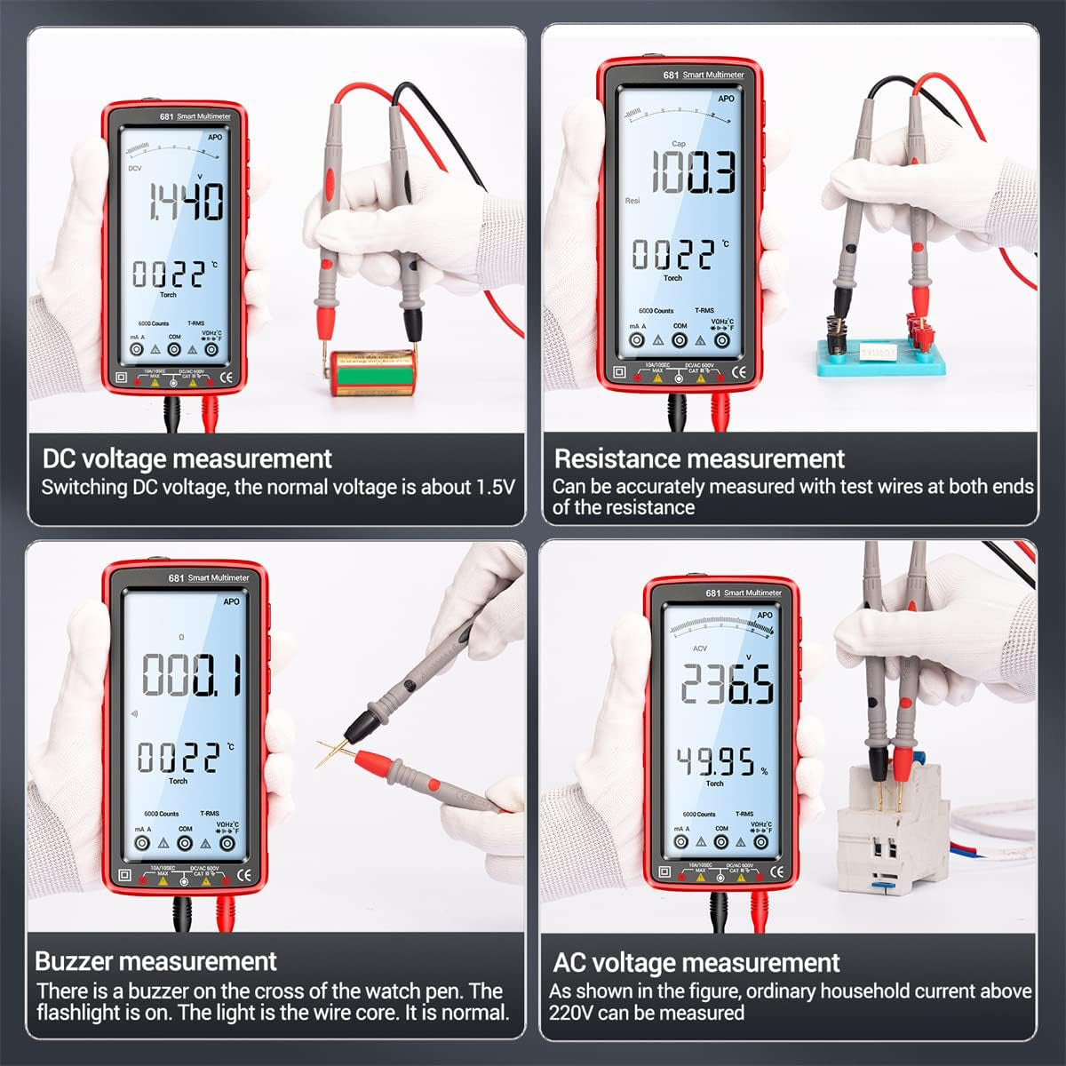 681 Digitales Multimeter, Multifunktionsmessgerät, wiederaufladbar, AC/DC Spannung, berührungsloser Spannungsprüfer, LCD Bildschirm, Stromprüfer