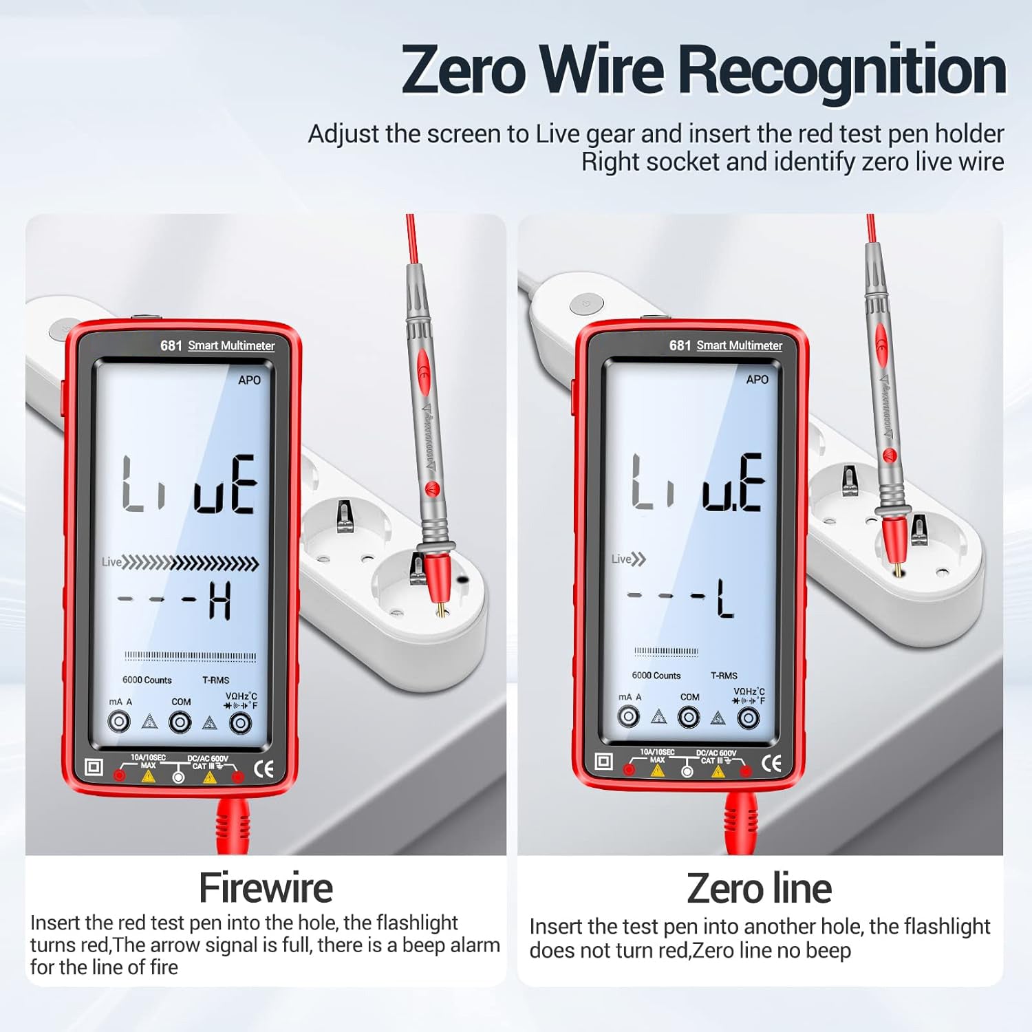 681 Digitales Multimeter, Multifunktionsmessgerät, wiederaufladbar, AC/DC Spannung, berührungsloser Spannungsprüfer, LCD Bildschirm, Stromprüfer