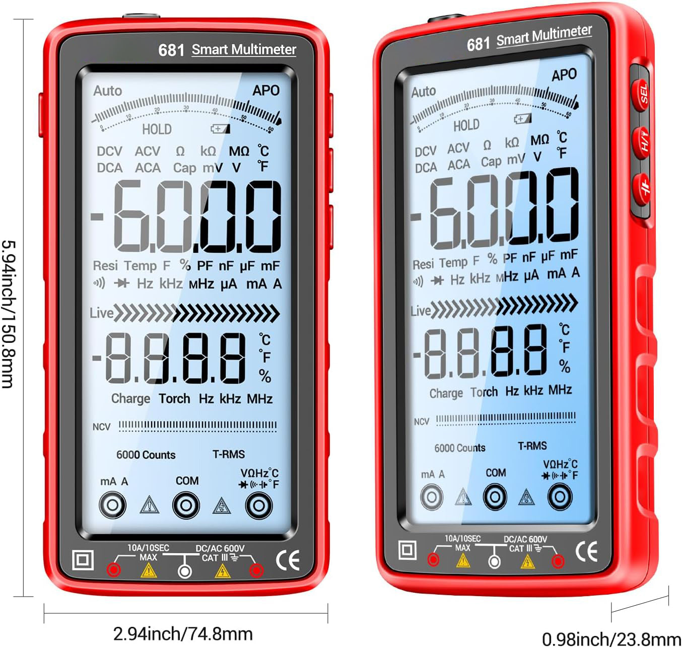 681 Digitales Multimeter, Multifunktionsmessgerät, wiederaufladbar, AC/DC Spannung, berührungsloser Spannungsprüfer, LCD Bildschirm, Stromprüfer
