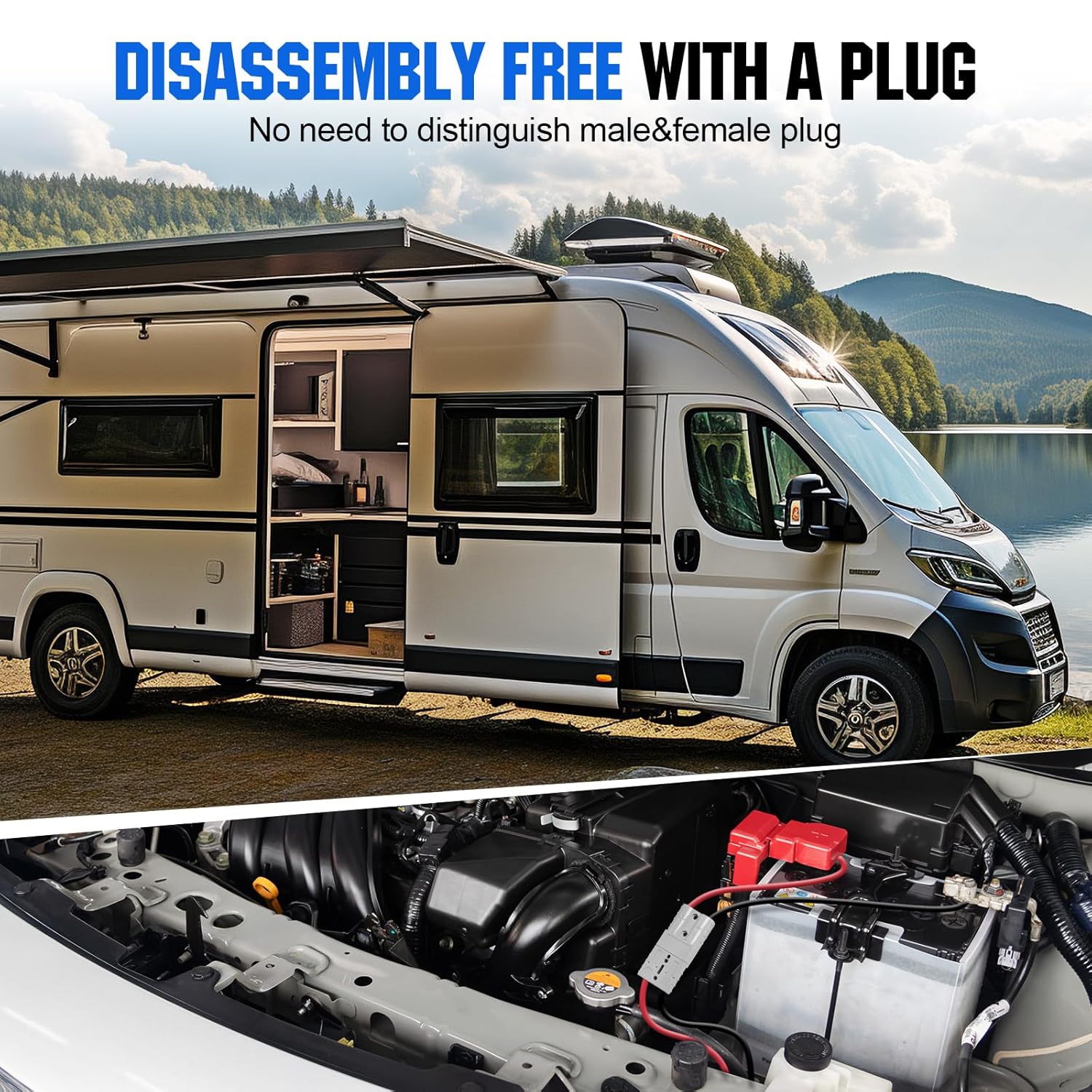 2 Stück Batterieanschluss, Anderson 50A/120A auf M8 Batterie-Stromübertragungsanschluss, 2AWG/4AWG/7AWG/8AWG/12AWG Elektrokabel