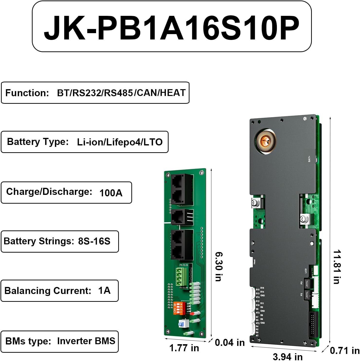 BMS 8S-16S 24V-48V 100A/150A Heimenergiespeicher BMS 1A/2A Aktive Balance Integriertes Bluetooth mit RS485 CAN für Solarsystem