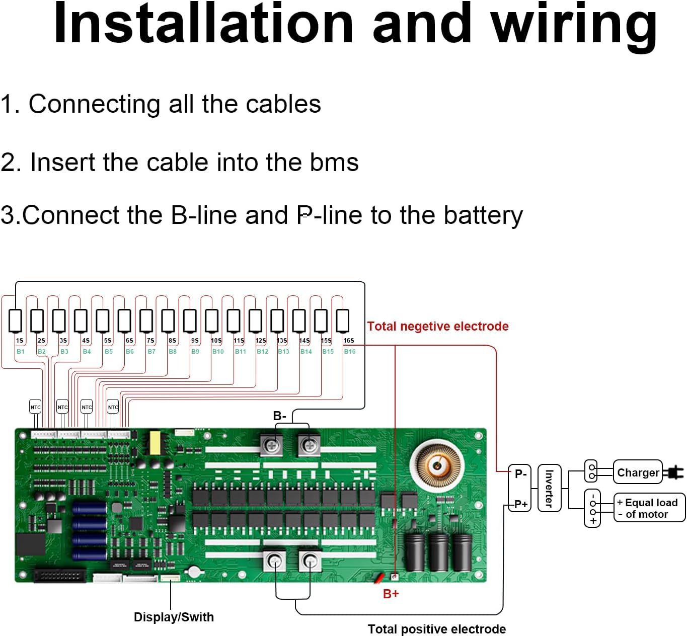 BMS 8S-16S 24V-48V 200A Heim-Energiespeicher BMS 2A Aktive Balance Eingebautes Bluetooth mit RS485 CAN für Solarsystem