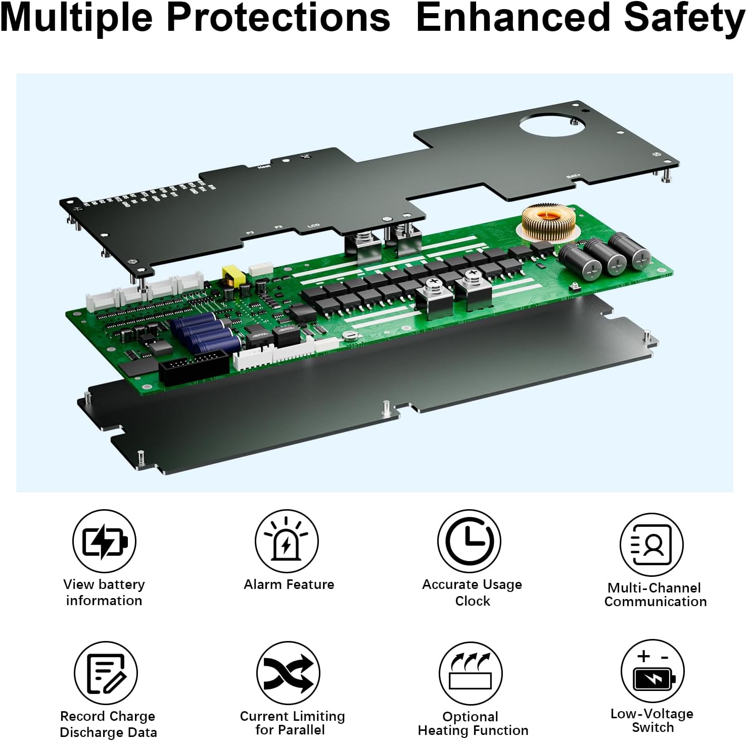 BMS 8S-16S 24V-48V 200A Heim-Energiespeicher BMS 2A Aktive Balance Eingebautes Bluetooth mit RS485 CAN für Solarsystem