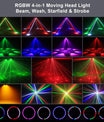 Luz de escenario 4 en 1 RGBW de 120W, efecto de iluminación Moving Head, luz láser, foco para fiesta con mando a distancia para discoteca, DJ, bar y cumpleaños