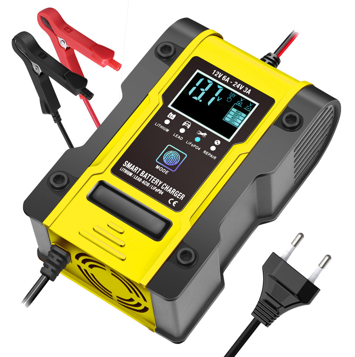 12V 6A 24V 3A Auto-Motorrad-Batterieladegerät, Intelligentes Multifunktions-Reparatur-Batterieladegerät mit Temperaturerkennung für Blei-Säure-AGM-Gel-Tiefzyklus-Lithium-LiFePO4-Batterien