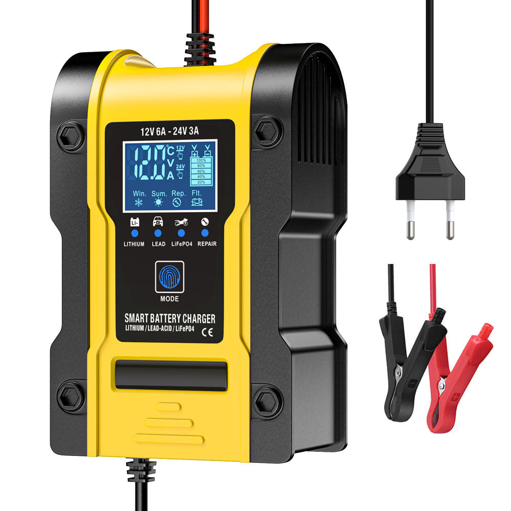 12V 6A 24V 3A Auto-Motorrad-Batterieladegerät, Intelligentes Multifunktions-Reparatur-Batterieladegerät mit Temperaturerkennung für Blei-Säure-AGM-Gel-Tiefzyklus-Lithium-LiFePO4-Batterien