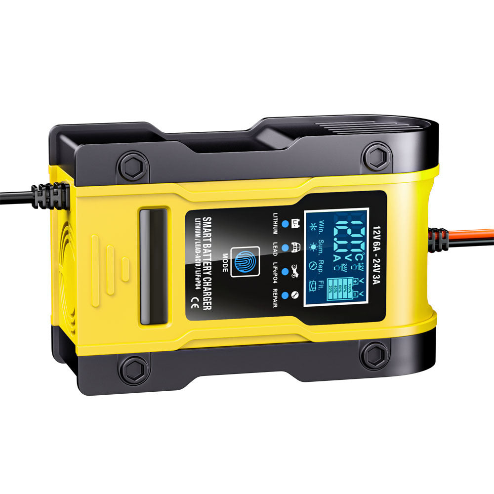 12V 6A 24V 3A Auto-Motorrad-Batterieladegerät, Intelligentes Multifunktions-Reparatur-Batterieladegerät mit Temperaturerkennung für Blei-Säure-AGM-Gel-Tiefzyklus-Lithium-LiFePO4-Batterien