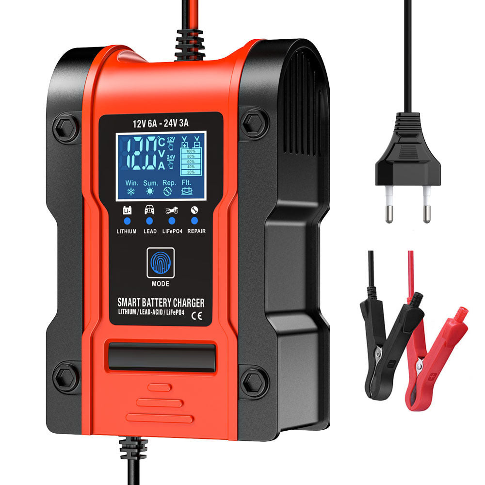 12V 6A 24V 3A Auto-Motorrad-Batterieladegerät, Intelligentes Multifunktions-Reparatur-Batterieladegerät mit Temperaturerkennung für Blei-Säure-AGM-Gel-Tiefzyklus-Lithium-LiFePO4-Batterien