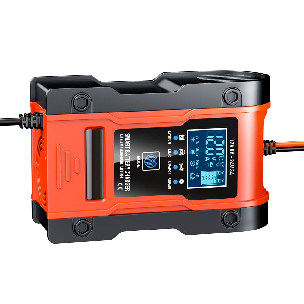 12V 6A 24V 3A Auto-Motorrad-Batterieladegerät, Intelligentes Multifunktions-Reparatur-Batterieladegerät mit Temperaturerkennung für Blei-Säure-AGM-Gel-Tiefzyklus-Lithium-LiFePO4-Batterien