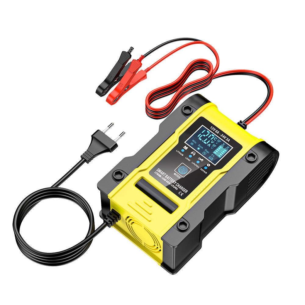 12V 6A 24V 3A Auto-Motorrad-Batterieladegerät, Intelligentes Multifunktions-Reparatur-Batterieladegerät mit Temperaturerkennung für Blei-Säure-AGM-Gel-Tiefzyklus-Lithium-LiFePO4-Batterien