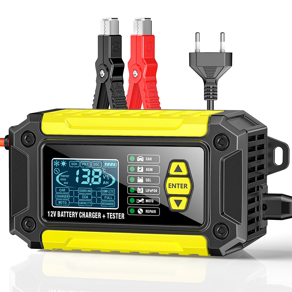2-in-1-Autobatterieladegerät und -tester, 12V-Blei-Säure-AGM-LiFePO4-Batterieladegerät, Fahrzeugladegerät, intelligenter Batterietester für Autos, LKWs, Motorräder, Rasenmäher