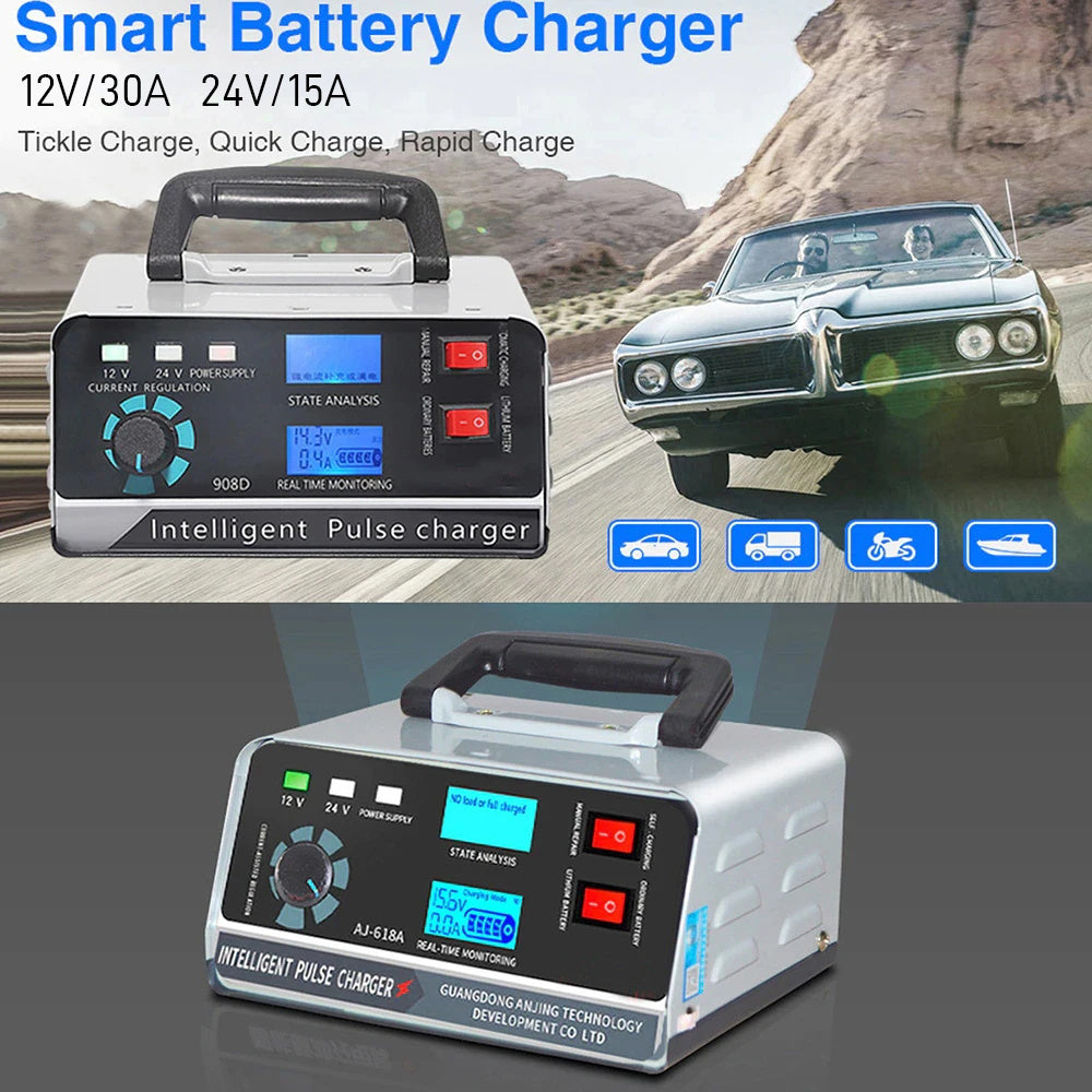 Smart Batterie Ladegerät 12V 30A/24V 15A Automotive Batterie Ladegerät Erhaltung Smart Puls Reparatur für Auto Lkw Boot Motorrad