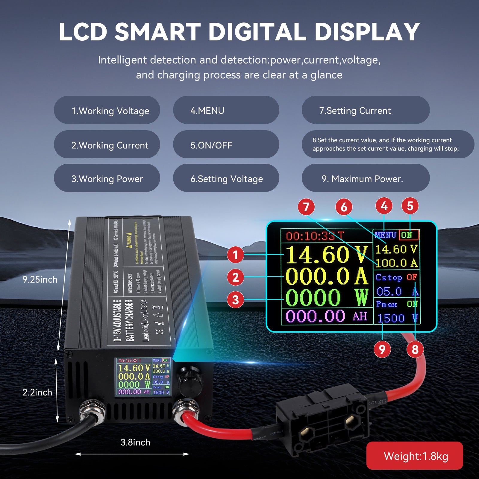 NOEIFEVO 3,7V 6V 12V Lithium/LiFePO4 / Blei-Säure-Universal-Batterieladegerät, einstellbarer Spannungs- und Strombereich 0–15 V 1–100 A, 4,2 V 12,6 V 14,6 V Auto-, Boot- und Wohnmobil-Batterieladegerät