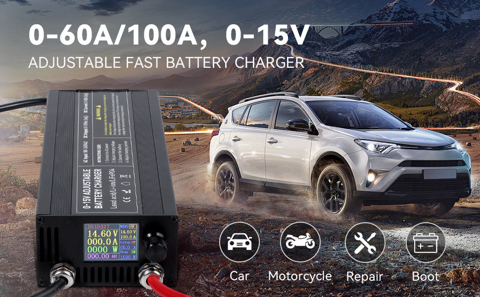 NOEIFEVO 3,7V 6V 12V Lithium/LiFePO4 / Blei-Säure-Universal-Batterieladegerät, einstellbarer Spannungs- und Strombereich 0–15 V 1–100 A, 4,2 V 12,6 V 14,6 V Auto-, Boot- und Wohnmobil-Batterieladegerät