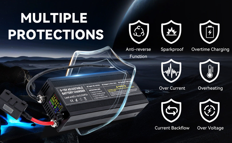 NOEIFEVO 3,7V 6V 12V Lithium/LiFePO4 / Blei-Säure-Universal-Batterieladegerät, einstellbarer Spannungs- und Strombereich 0–15 V 1–100 A, 4,2 V 12,6 V 14,6 V Auto-, Boot- und Wohnmobil-Batterieladegerät