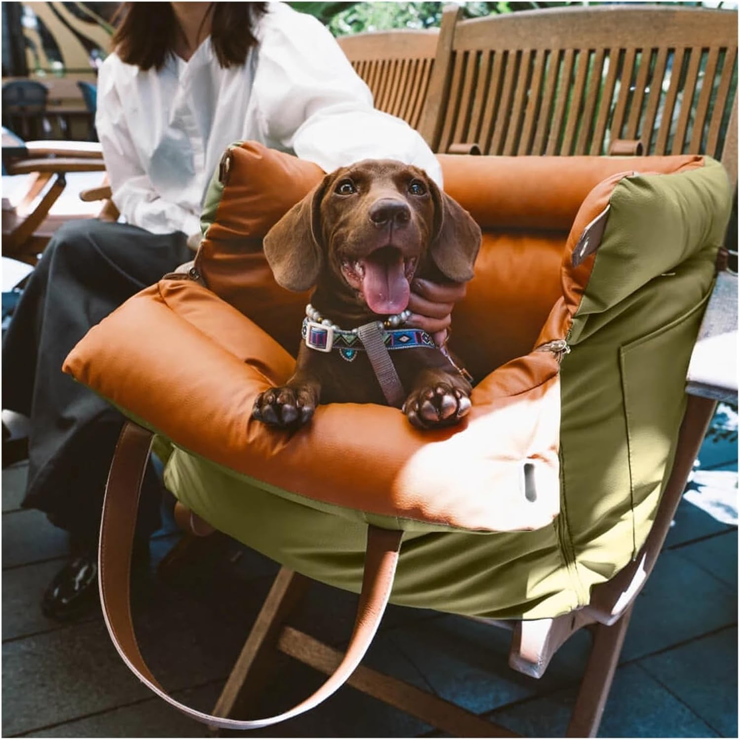 NOEIFEVO Leder-Auto-Hundebett für kleine und mittelgroße Hunde bis 17 kg, wasserdichter, waschbarer erhöhter Sitz für Reisen und den Heimgebrauch, tragbar und sicher