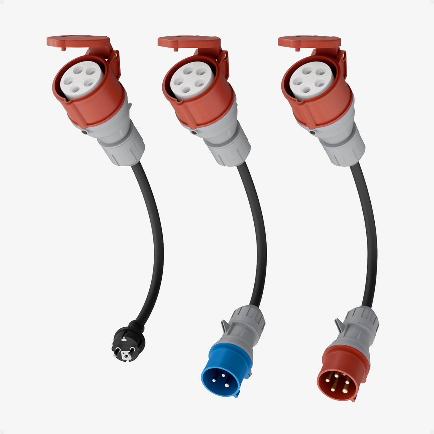 NOEIFEVO EV Ladegerät Adapterset für 22KW Mobile Wallbox/EV Ladegerät/Ladestation auf CEE rot 16A / CEE blau 16 A / 230V Haushaltssteckdose