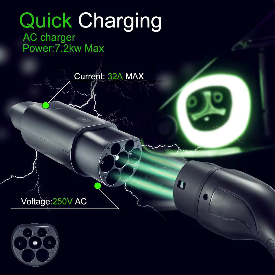 NOEIFEVO Typ 2 auf Tesla Adapter AC 7,2 kW 32A 220V, passend für Tesla Model S/X/3, für Typ 2 AC EV-Ladegerät zum Laden von Tesla-Fahrzeugen