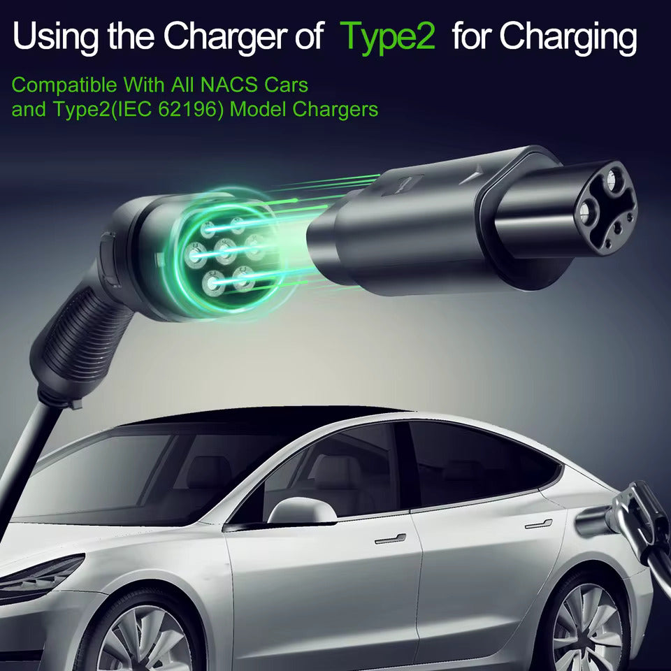 NOEIFEVO Typ 2 auf Tesla Adapter AC 7,2 kW 32A 220V, passend für Tesla Model S/X/3, für Typ 2 AC EV-Ladegerät zum Laden von Tesla-Fahrzeugen