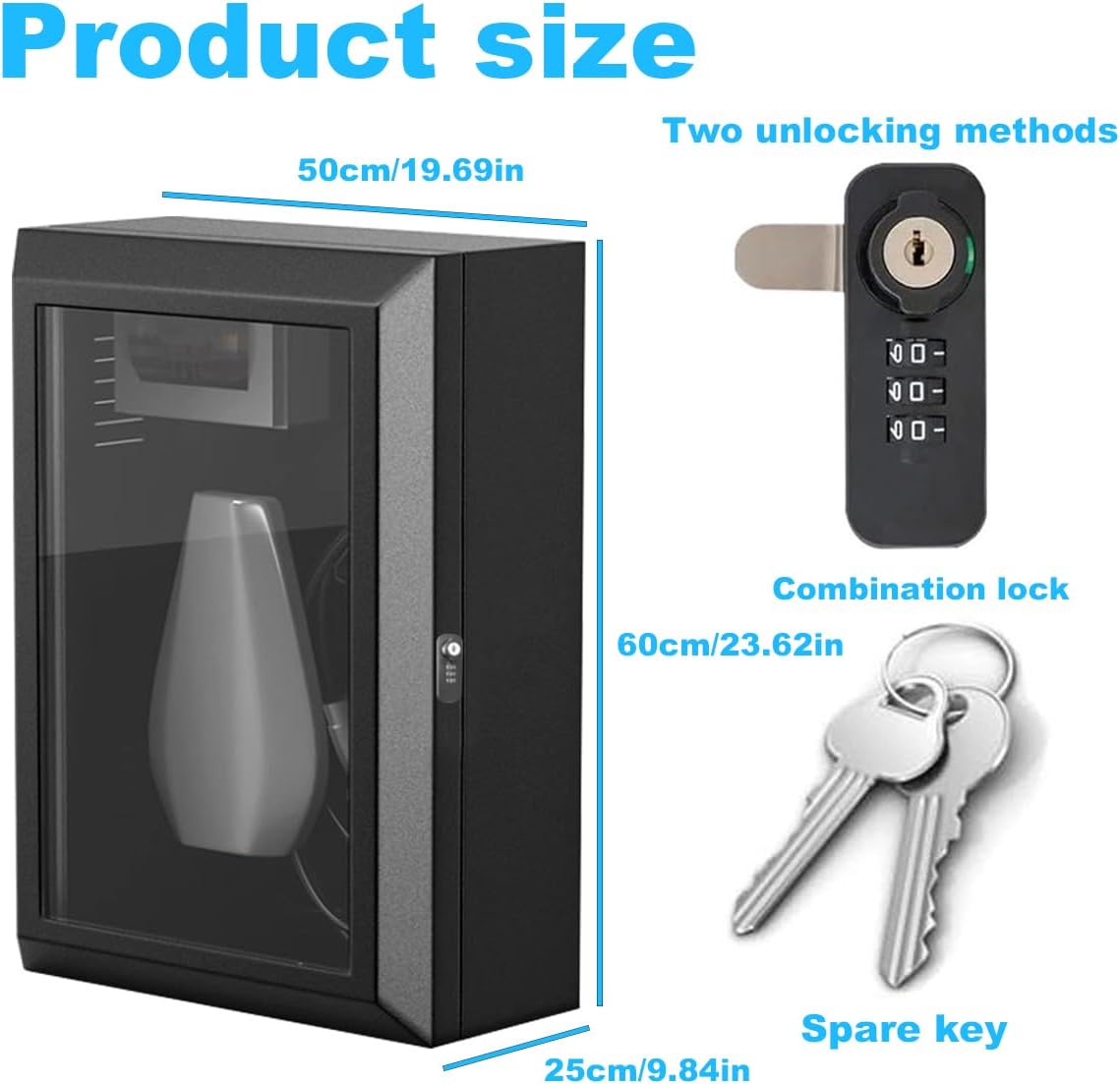 NOEIFEVO Wallbox Wetterschutz,Ladebox für EV-Ladegeräte – Diebstahlsichere Schutzbox für Ladestationen, Regenschutz UV,Mit Zahlenschloss und Schlüssel