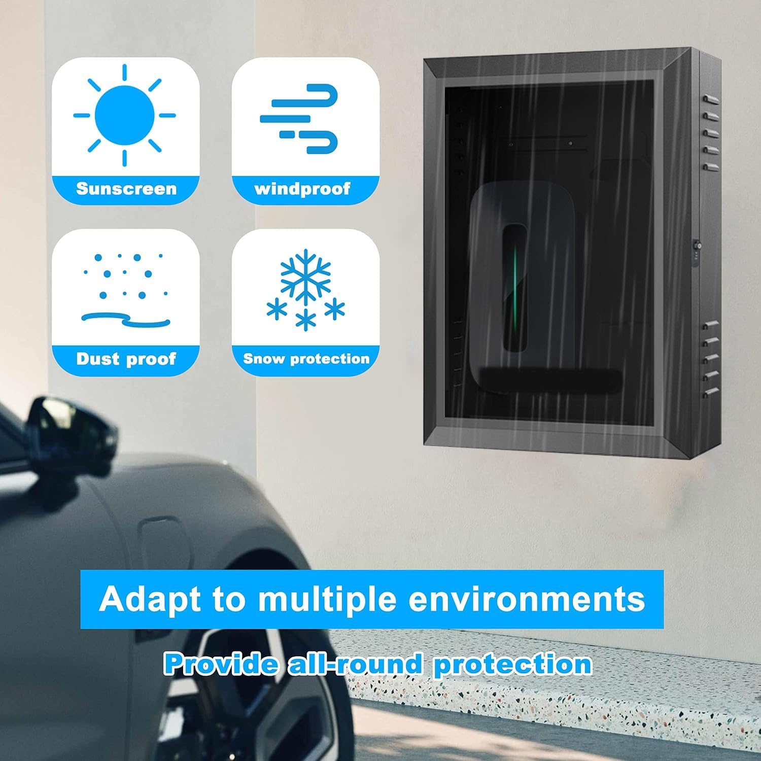 NOEIFEVO Wallbox Wetterschutz,Ladebox für EV-Ladegeräte – Diebstahlsichere Schutzbox für Ladestationen, Regenschutz UV,Mit Zahlenschloss und Schlüssel