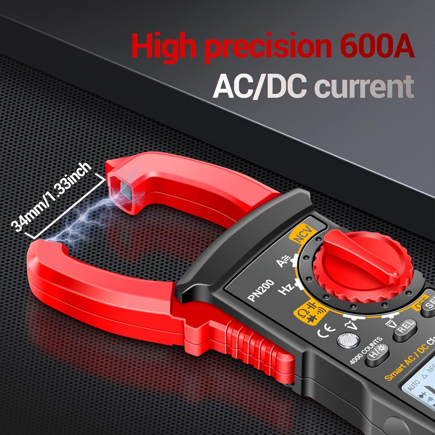 Multimeter Stromzange,4000 Counts TRMS Auto Range Strommesszange mit Wechselstrom/Gleichstrom Strom,Spannung,Widerstand,Kapazität,Durchgang,berührungslose Spannungserkennung Werkzeug