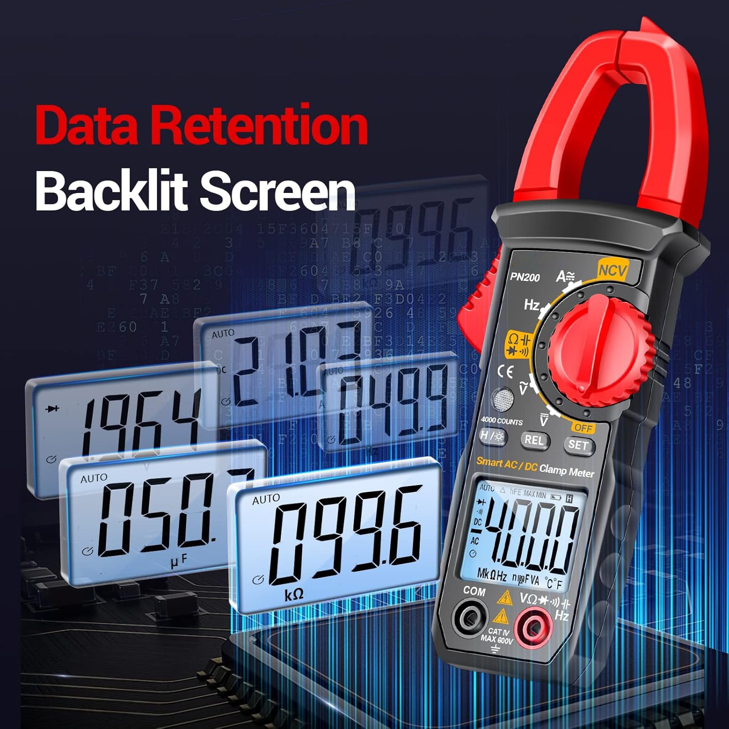 Multimeter Stromzange,4000 Counts TRMS Auto Range Strommesszange mit Wechselstrom/Gleichstrom Strom,Spannung,Widerstand,Kapazität,Durchgang,berührungslose Spannungserkennung Werkzeug