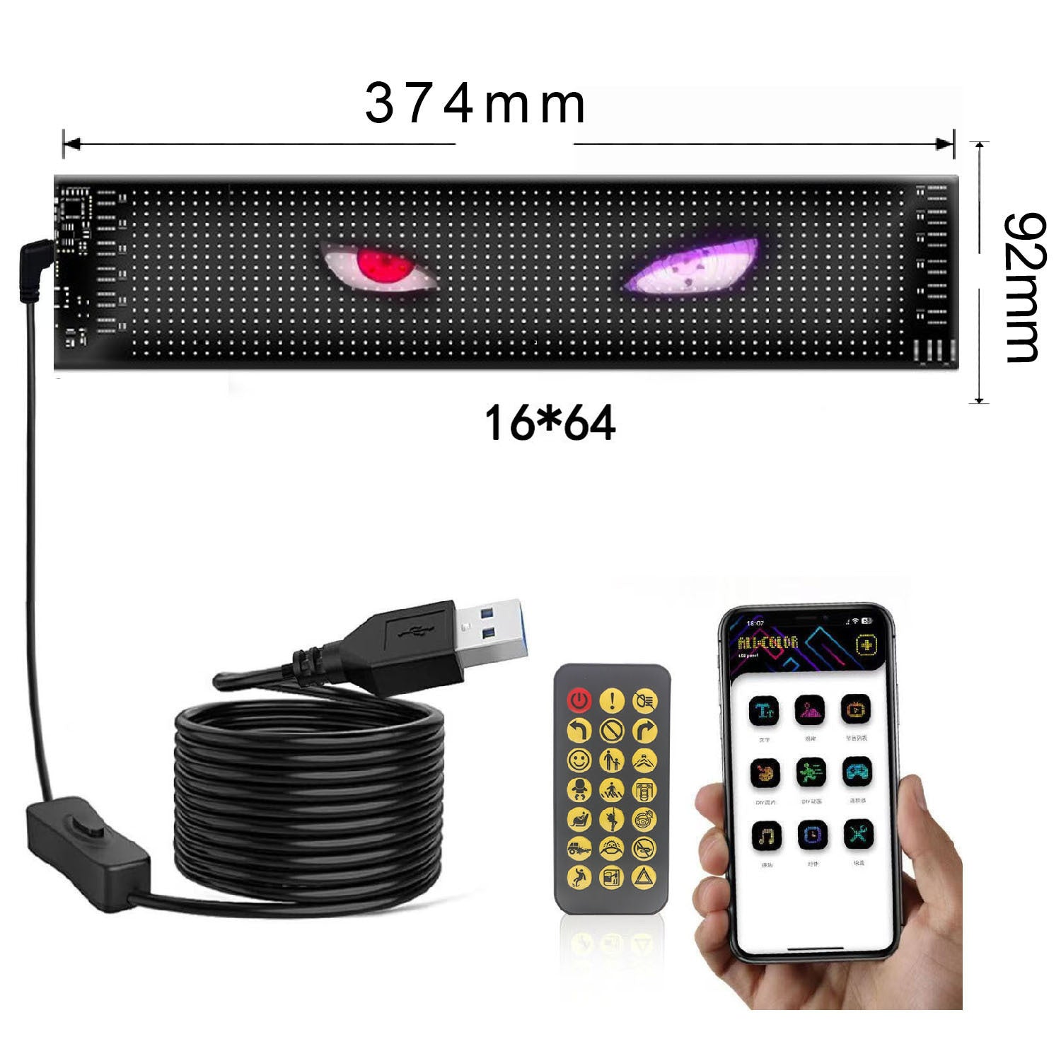 NOEIFEVO Devil Eyes Licht für Autos LED-Augen für LKWs, LED-Anzeige Programmierbare LED-Laufschrift Leuchtschild für Auto, LKW, Text, Graffiti, Smart App, Bluetooth USB 5V