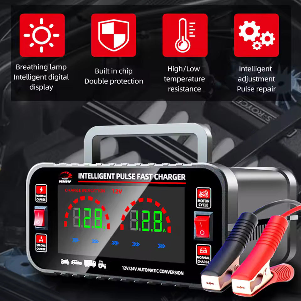 12 10A /24V 5A Vollautomatisches Autobatterie-Ladegerät Intelligentes Puls-Reparatur-Autobatterie-Ladegerät Motorradbatterie