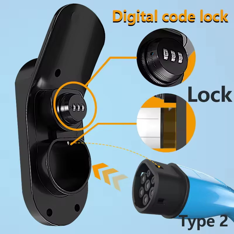 EV Wandhalterung mit Diebstahlschutz für Typ 1 / Typ 2 Ladestecker – Kabelhalterung, abschließbar, 25 kg Traglast