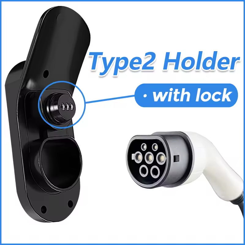 EV Wandhalterung mit Diebstahlschutz für Typ 1 / Typ 2 Ladestecker – Kabelhalterung, abschließbar, 25 kg Traglast