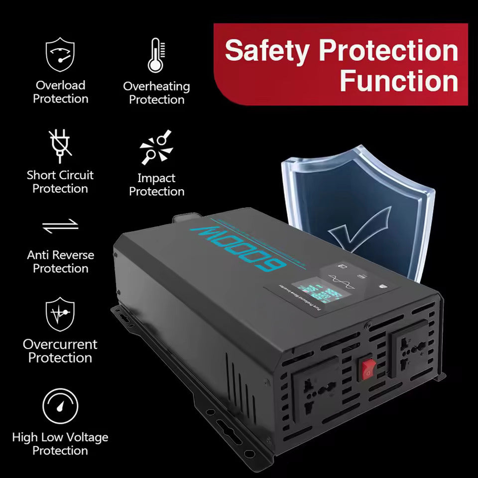 Reiner Sinuswellen-Wechselrichter – 12V & 24V auf 220V Dualspannung | 48V, 60V & 72V auf 220V Dreifachspannung | 5000W/6000W Optionen Ideal für Wohnmobile, Solarbatterien