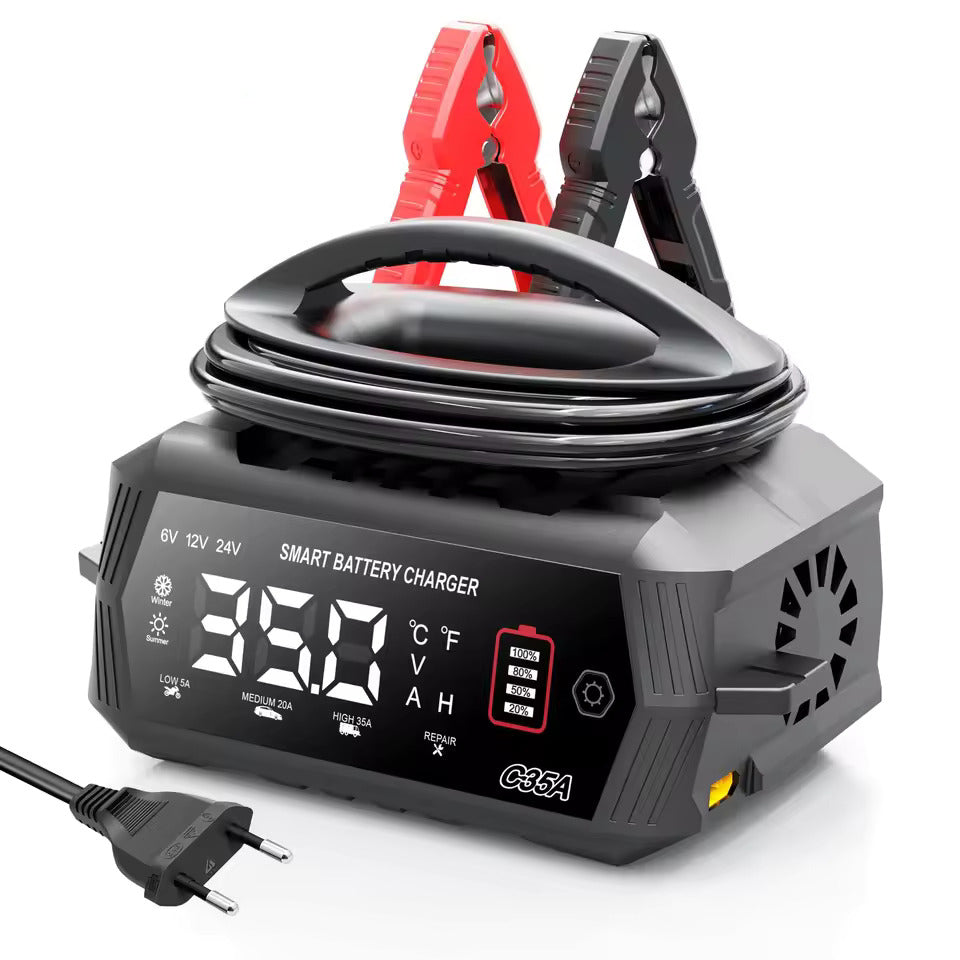 NOEIFEVO 6V 10A/12V 35A/24V 18A Universal-Autobatterieladegerät für Lithium Lifepo4 Blei-Säure AGM Nassbatterien, 9-stufiger Smart Charge Maintainer mit 3 Stromregelungen