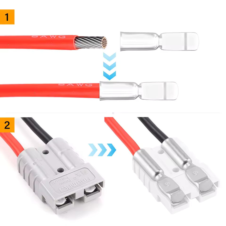 2 Stück Batterieanschluss, Anderson 50A/120A auf M8 Batterie-Stromübertragungsanschluss, 2AWG/4AWG/7AWG/8AWG/12AWG Elektrokabel