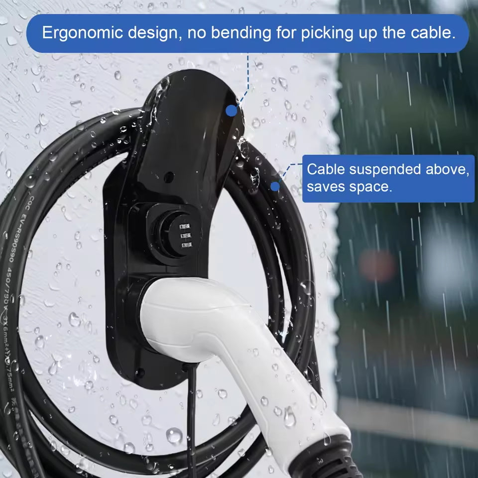 EV Wandhalterung mit Diebstahlschutz für Typ 1 / Typ 2 Ladestecker – Kabelhalterung, abschließbar, 25 kg Traglast