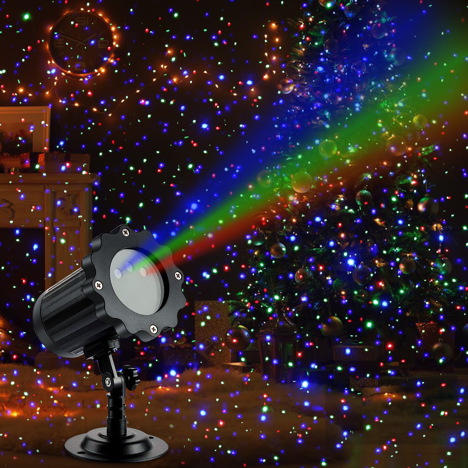 Stjerne-laserprojektor for utendørs bruk, RGB bevegelig stjerneregn, vanntett, hage- og festdekorasjon med fjernkontroll