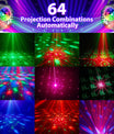 4v1 disco koule – párty světlo se 64 vzory, hudbou řízená disko lampa s dálkovým ovládáním, RGB-UV stroboskop pro domov, bar, klub, venkovní použití a narozeninové oslavy