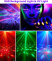 4v1 disco koule – párty světlo se 64 vzory, hudbou řízená disko lampa s dálkovým ovládáním, RGB-UV stroboskop pro domov, bar, klub, venkovní použití a narozeninové oslavy