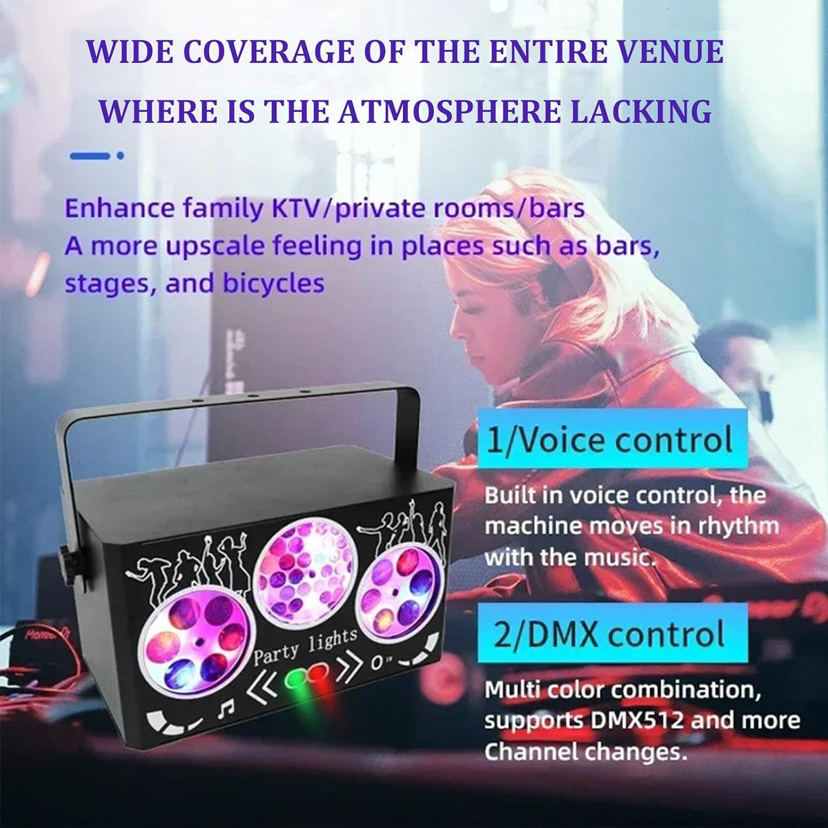 DJ Disco párty osvetlenie, RGBW 4-v-1 laserové svetlo so špeciálnymi efektmi a vzormi, s DMX512 zvukovým ovládaním, pódiové osvetlenie pre DJ kluby, párty, KTV, bary, podujatia, show a festivalové párty
