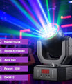 Mini 30W párty svetlo Moving Head RGB DMX512, ovládanie hudbou, stroboskop, pódiový reflektor pre DJ, disco párty a Vianoce