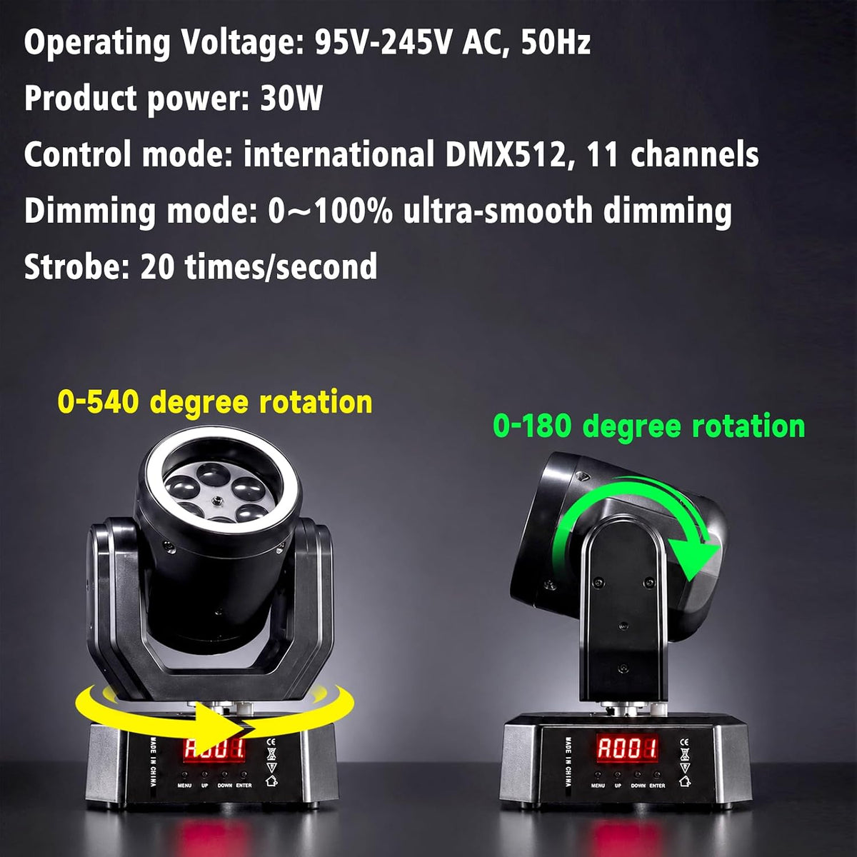 Mini 30W párty svetlo Moving Head RGB DMX512, ovládanie hudbou, stroboskop, pódiový reflektor pre DJ, disco párty a Vianoce