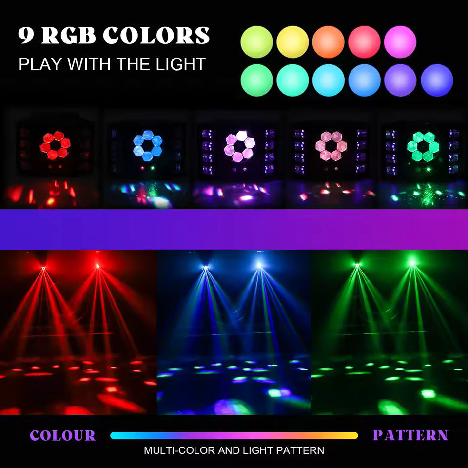 100W stroboskopický pódiový reflektor s včelím okom, 4-v-1 RGBW LED efektové svetlo, DMX512 DJ svetelný efekt pre diskotéky, párty, koncerty a nočné kluby