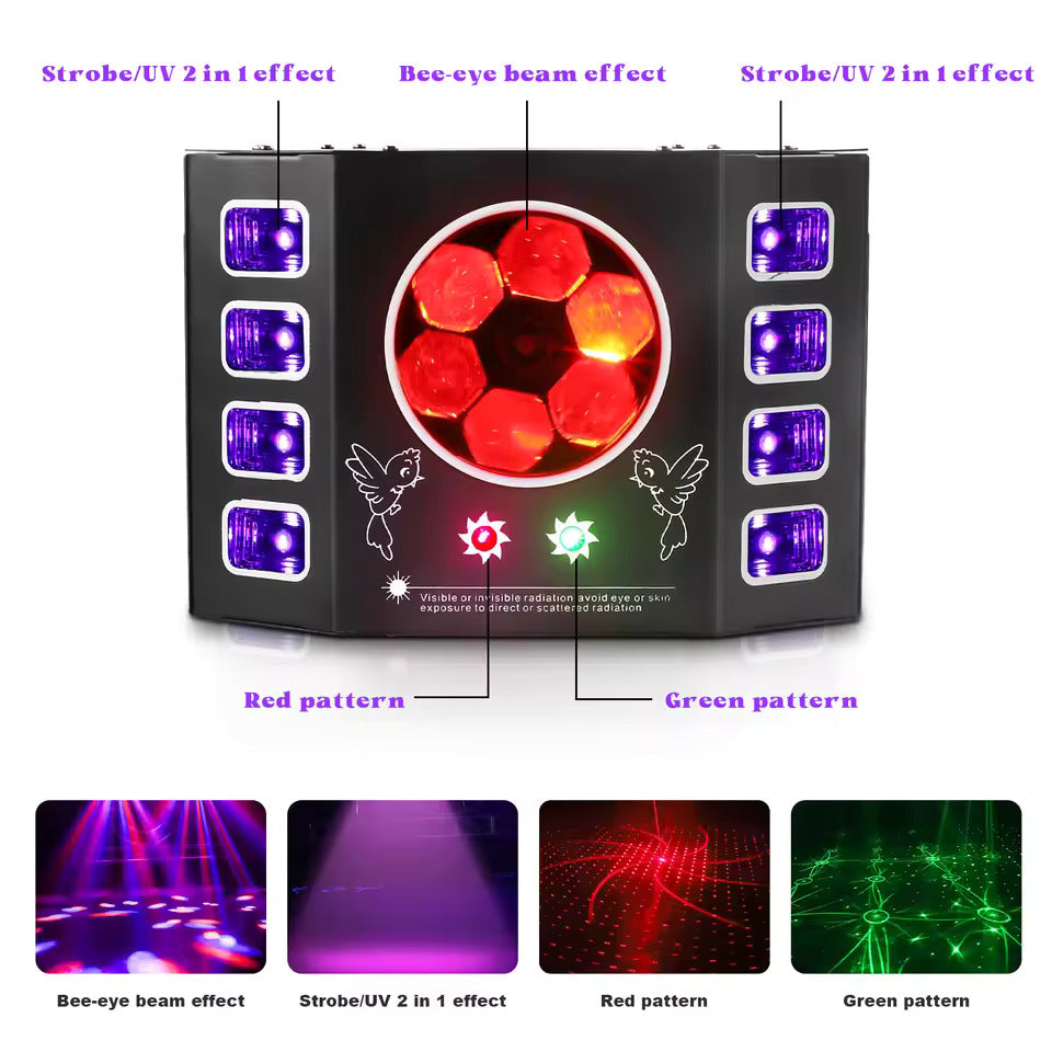 100W stroboskopický pódiový reflektor s včelím okom, 4-v-1 RGBW LED efektové svetlo, DMX512 DJ svetelný efekt pre diskotéky, párty, koncerty a nočné kluby