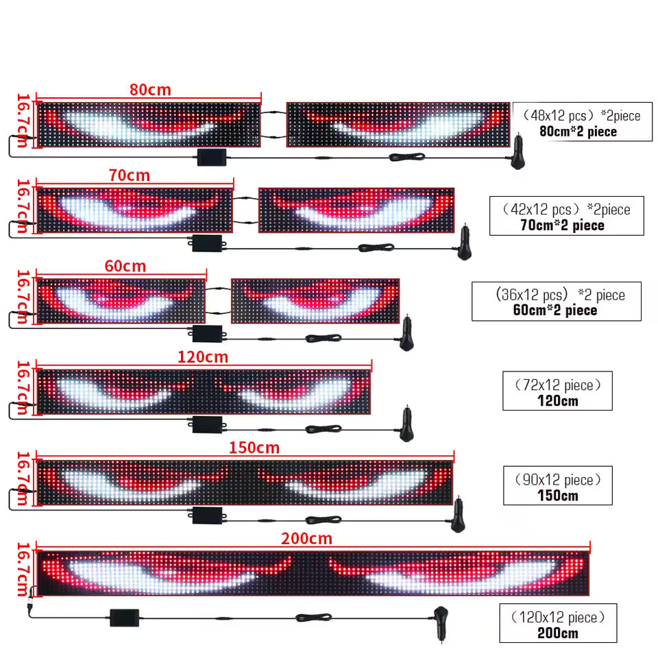 NOEIFEVO Devil Eyes Licht für Autos – LED-Augen für Lkw, Programmierbares LED-Display mit Lauftext, Personalisierbares Leuchtschild für Autos & Lkw – Text, Graffiti, Smart App