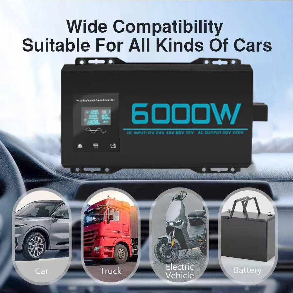 Reiner Sinuswellen-Wechselrichter – 12V & 24V auf 220V Dualspannung | 48V, 60V & 72V auf 220V Dreifachspannung | 5000W/6000W Optionen Ideal für Wohnmobile, Solarbatterien