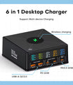 NOEIFEVO 160W 5-port USB charger 15 W wireless charging Station PD 65W QC3.0 Type-C fast charger Compatible with iPhone MacBook Samsung laptop all smart phone electric device