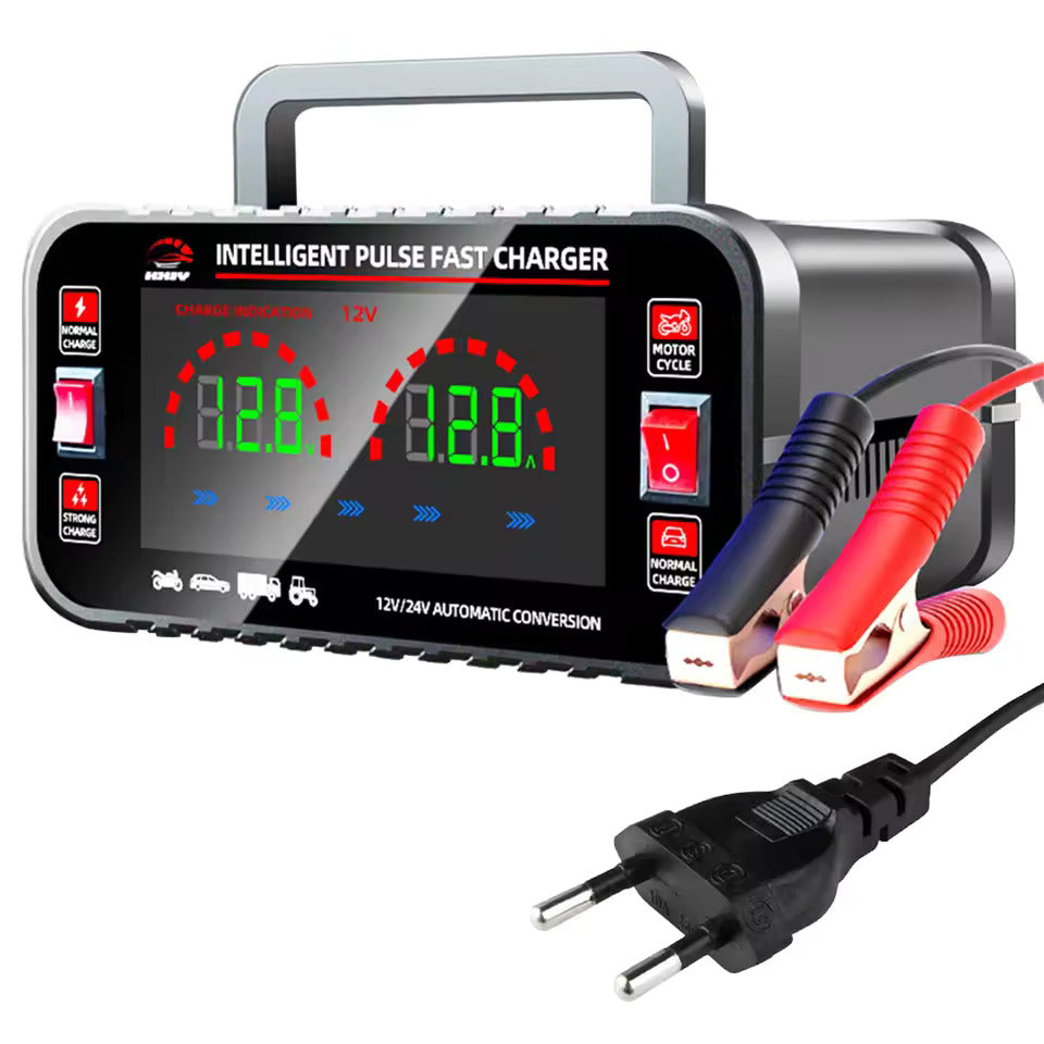 12 10A /24V 5A Vollautomatisches Autobatterie-Ladegerät Intelligentes Puls-Reparatur-Autobatterie-Ladegerät Motorradbatterie
