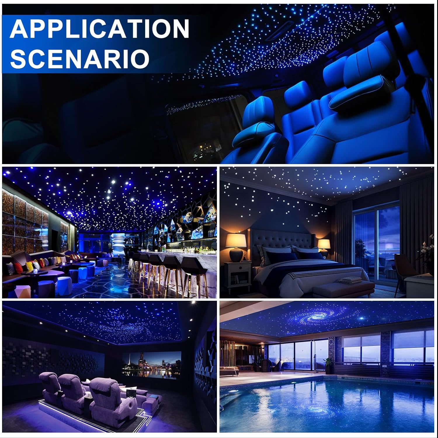 Funkelnde Sternenhimmel Glasfaserbeleuchtung für Auto/Zuhause – Sternenhimmel-Set mit App-/Fernbedienung & Musikmodus, RGBW Lichtmodul mit 2m/3m Glasfaserkabel [Energieklasse G]