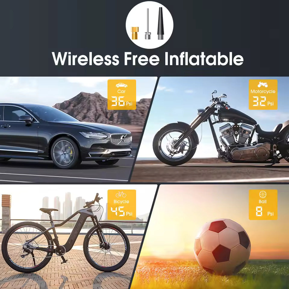 Elektrische Luftpumpe, 150 PSI Batterie-Luftpumpe, Voreingestellter Reifendruck für Auto/Motorrad/Fahrrad/Ball, Aufpumpen mit einem Knopf und automatischer Stopp, Fahrradpumpe mit LED-Licht und Powerbank