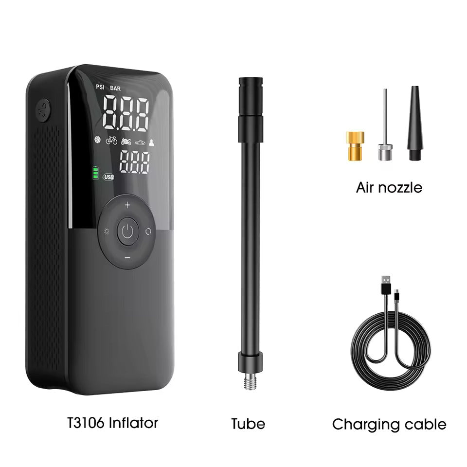 Elektrische Luftpumpe, 150 PSI Batterie-Luftpumpe, Voreingestellter Reifendruck für Auto/Motorrad/Fahrrad/Ball, Aufpumpen mit einem Knopf und automatischer Stopp, Fahrradpumpe mit LED-Licht und Powerbank